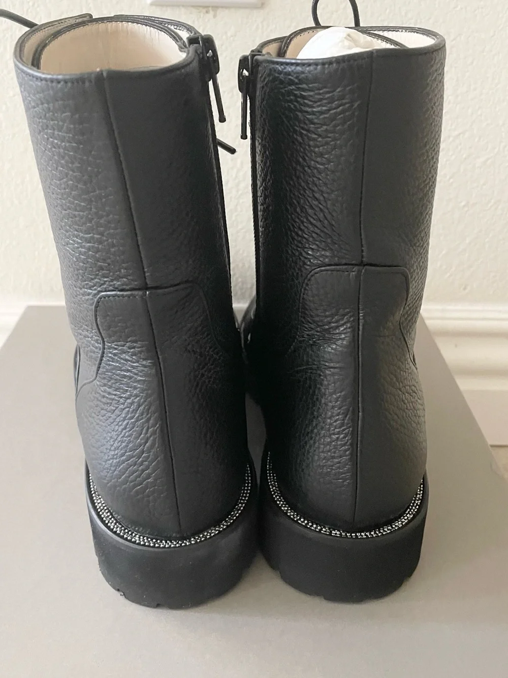 Fabiana Filippi Black Classic lace up embellished leather boots 7